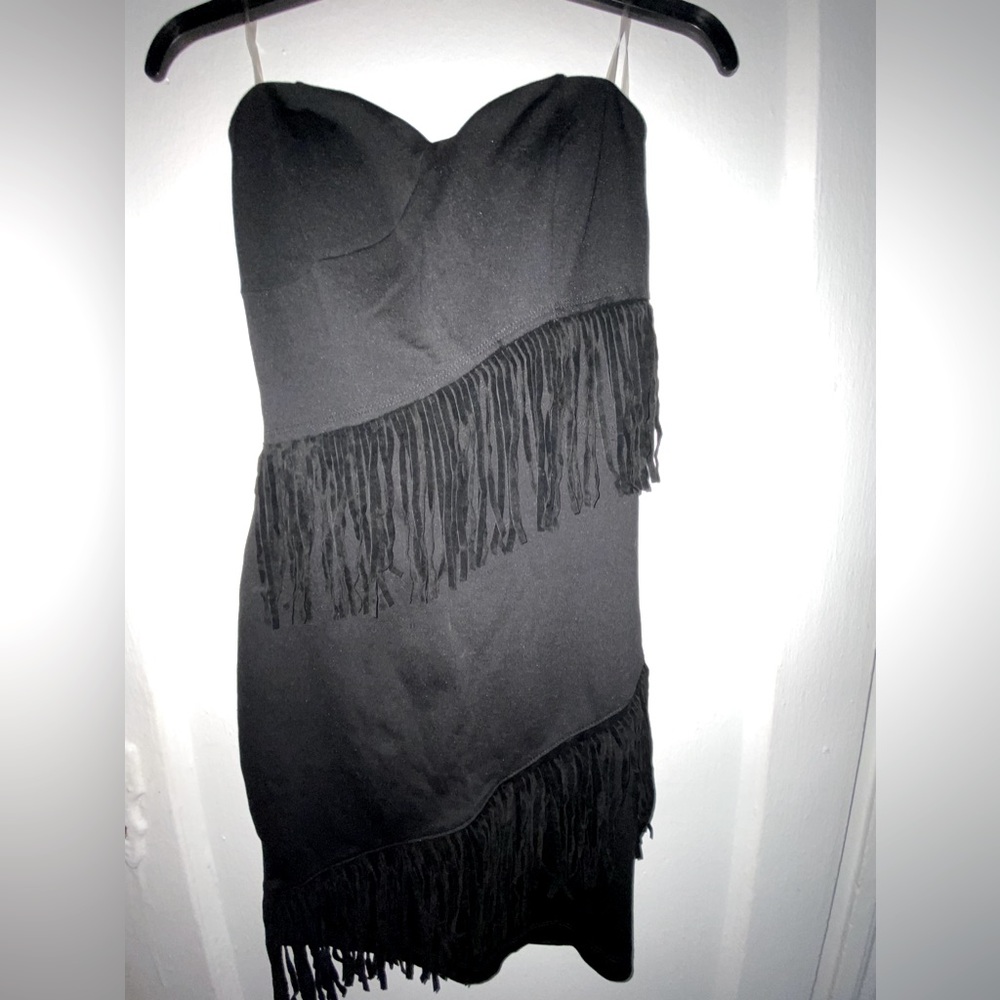 Mystic Frindge Black Mini Dress